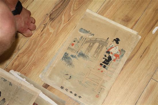 A group of eighteen Japanese woodblock prints, unframed, 36 x 24cm